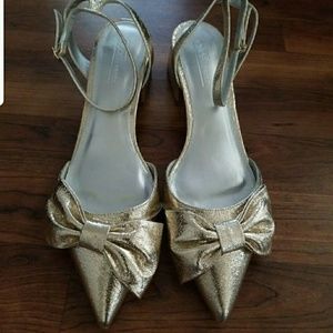 ASOS Brand New Bow Top Gold Block Heels
